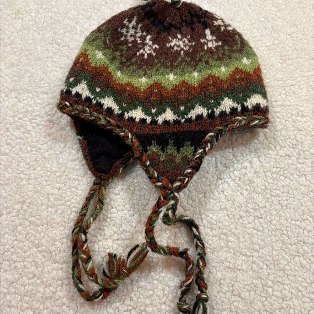 NEWARI Cozy Brown and Green HANDKNIT Hat